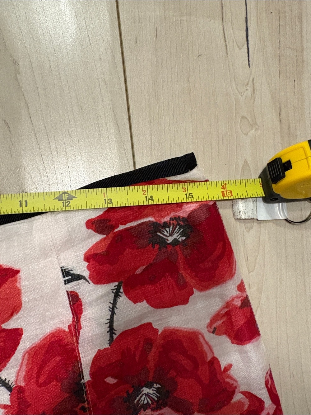 Linen White Floral A-Line Skirt with Red Poppy Print s6 - Picture 5 of 6